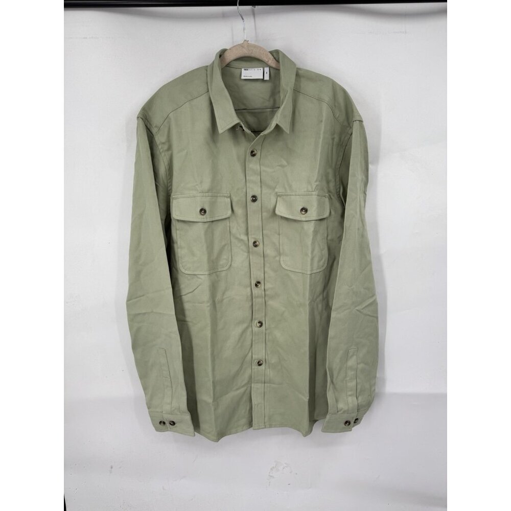 ASOS Design Cotton Shacket Top Men 2XL Green Long Sleeve Button‎ Front